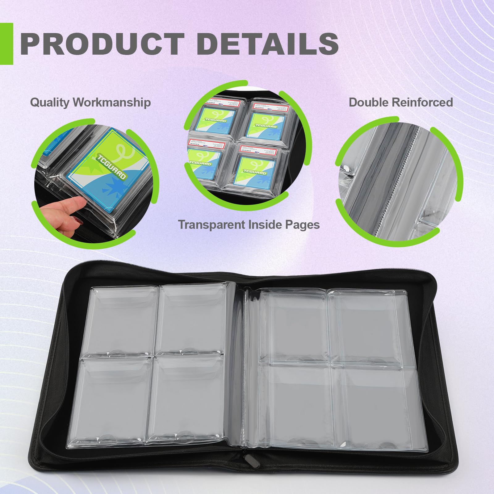TCGUARD Graded Card Slab Sleeves - Rilegatura per carte PSA e simili, con custodia, offre spazio per 32 carte PSA, raccoglitore di carte collezionabili Premium con 4 custodie per carte, colore: Nero