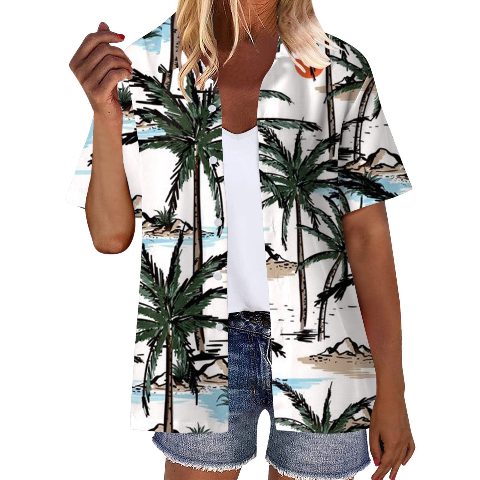 Hawaii Hemd Damen Oversize - Baumwolle Blumen Bluse Für Sommer & Strand