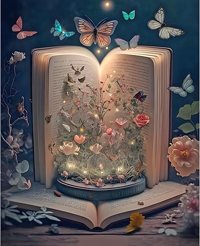 MOGTAA Kit de arte de diamantes de mariposa en libro para adultos, kit de pintura de diamantes de flores de taladro completo para principiantes, kit