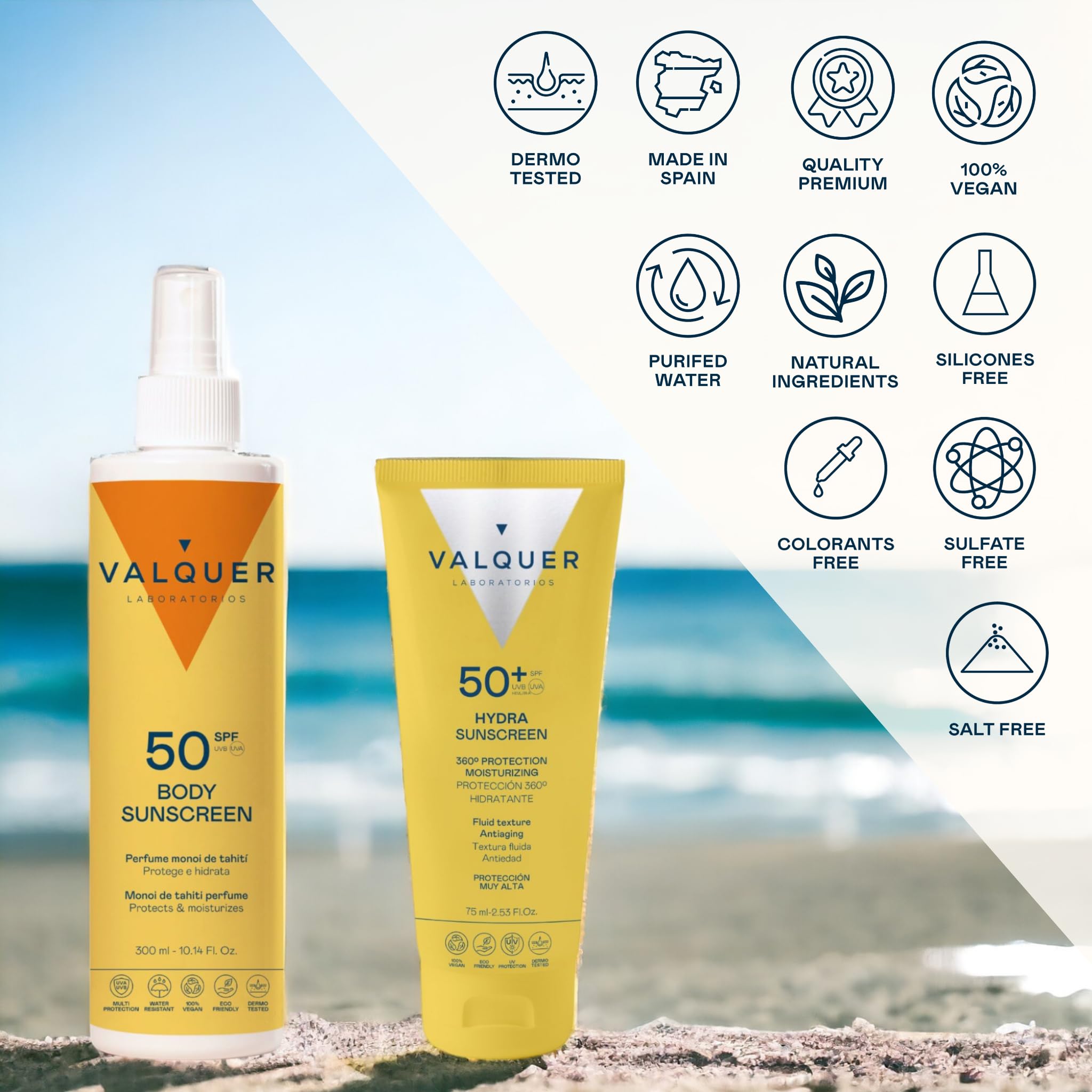 Valquer Pack Protection Solaire Complet: Crème Solaire Visage SPF 50 + Crème Solaire Corps SPF 50. Haute Protection - 300 ml * 2 unités