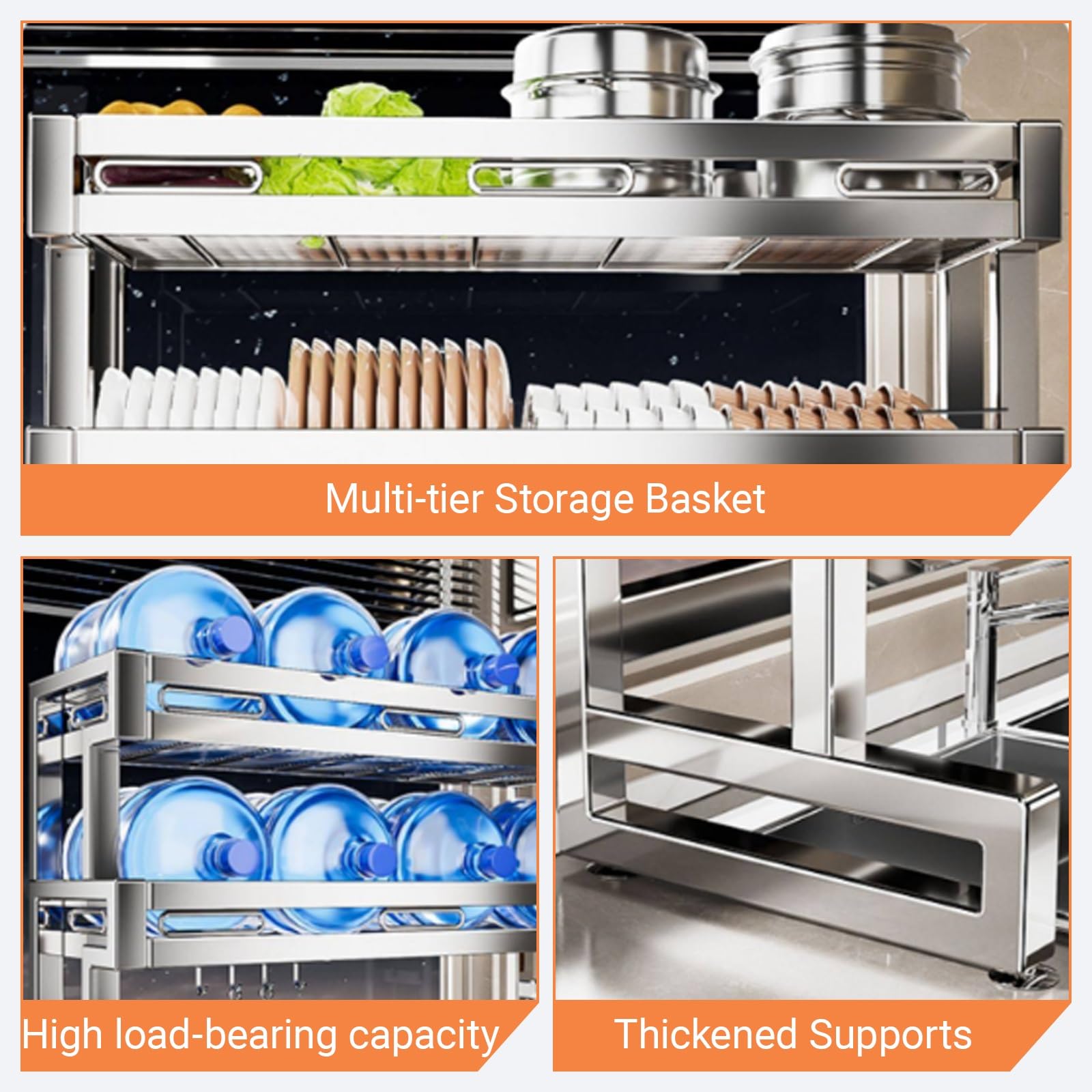 Escurridor de platos de acero inoxidable, organizador de vajilla de cocina de acero inoxidable, almacenamiento que ahorra espacio para platos, cuencos, vasos, cubiertos, solución de organización de