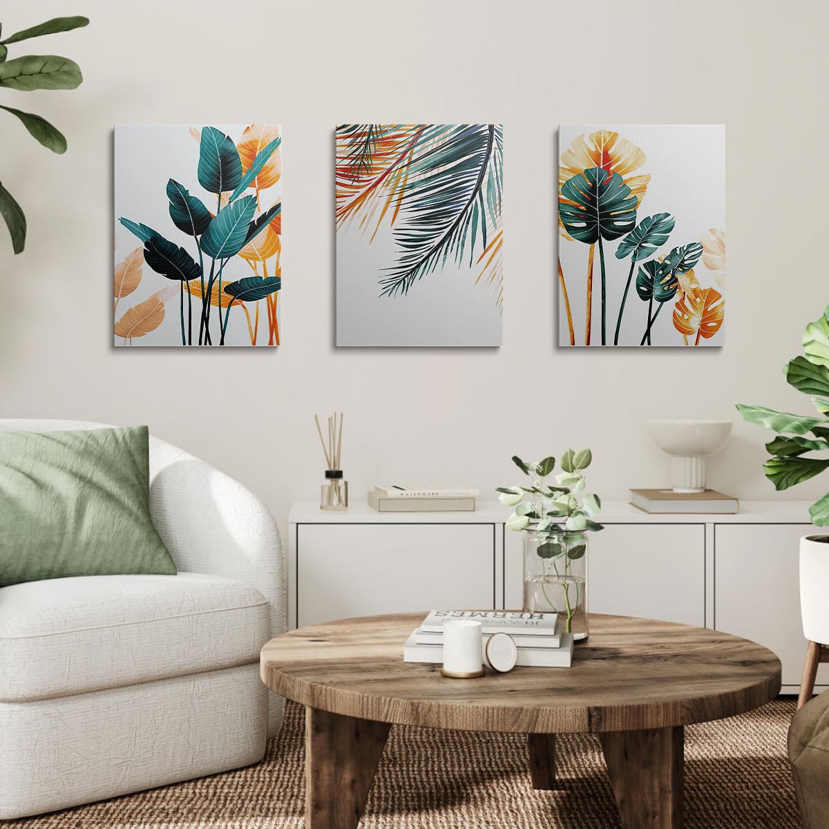 Set of 3 Wall Art Beautiful Pattern Canvas Painting Plants Canvas Framed Prints Pictures Print on Canvas Photo Wooden Wall Decor for Living Room Bedroom Bathroom 12x16in GYH0047 - Image 2