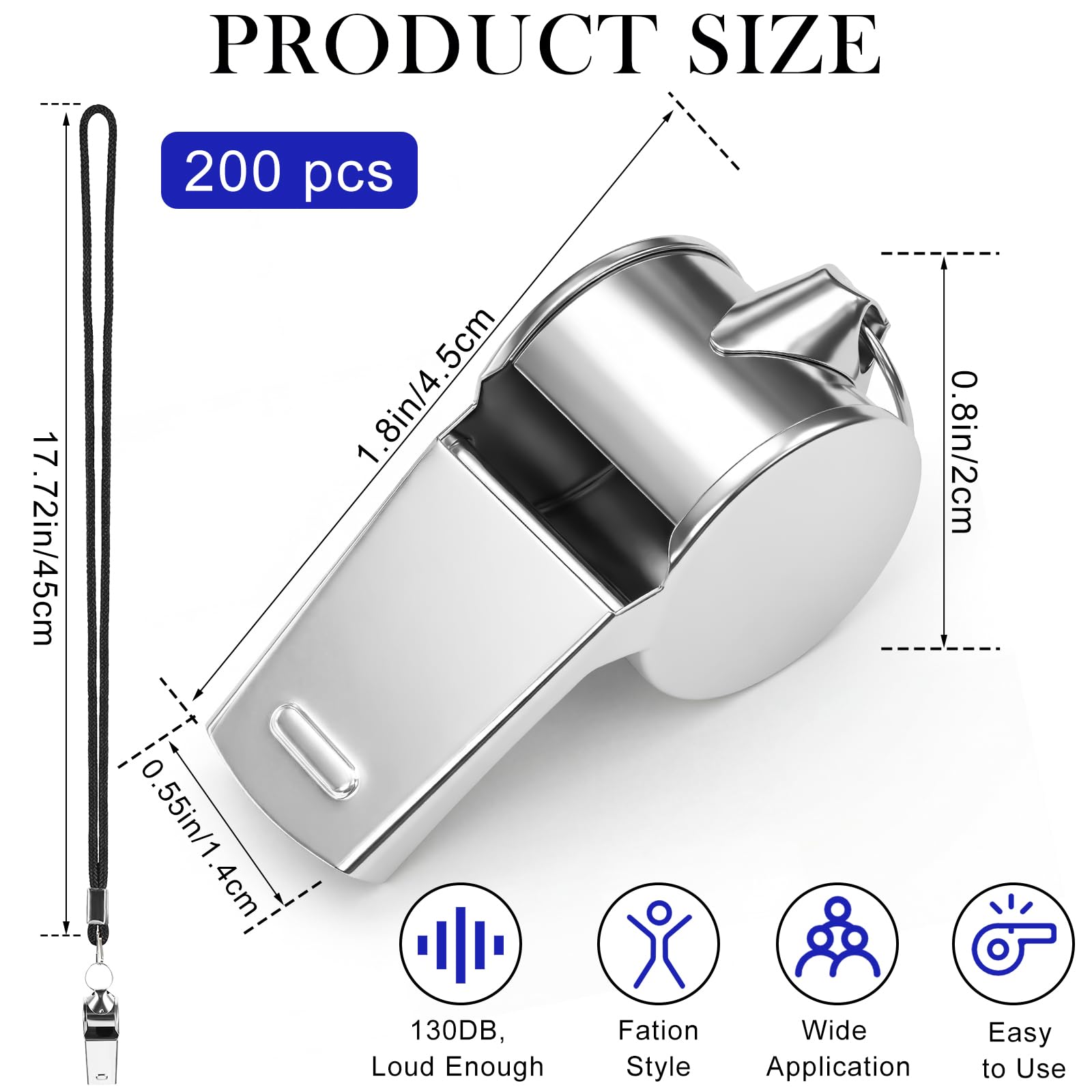 Kingdder 100 silbatos de árbitro de metal a granel para entrenadores para adultos con cordón de acero inoxidable, silbato deportivo de emergencia para profesores, policías, deportes escolares (negro)