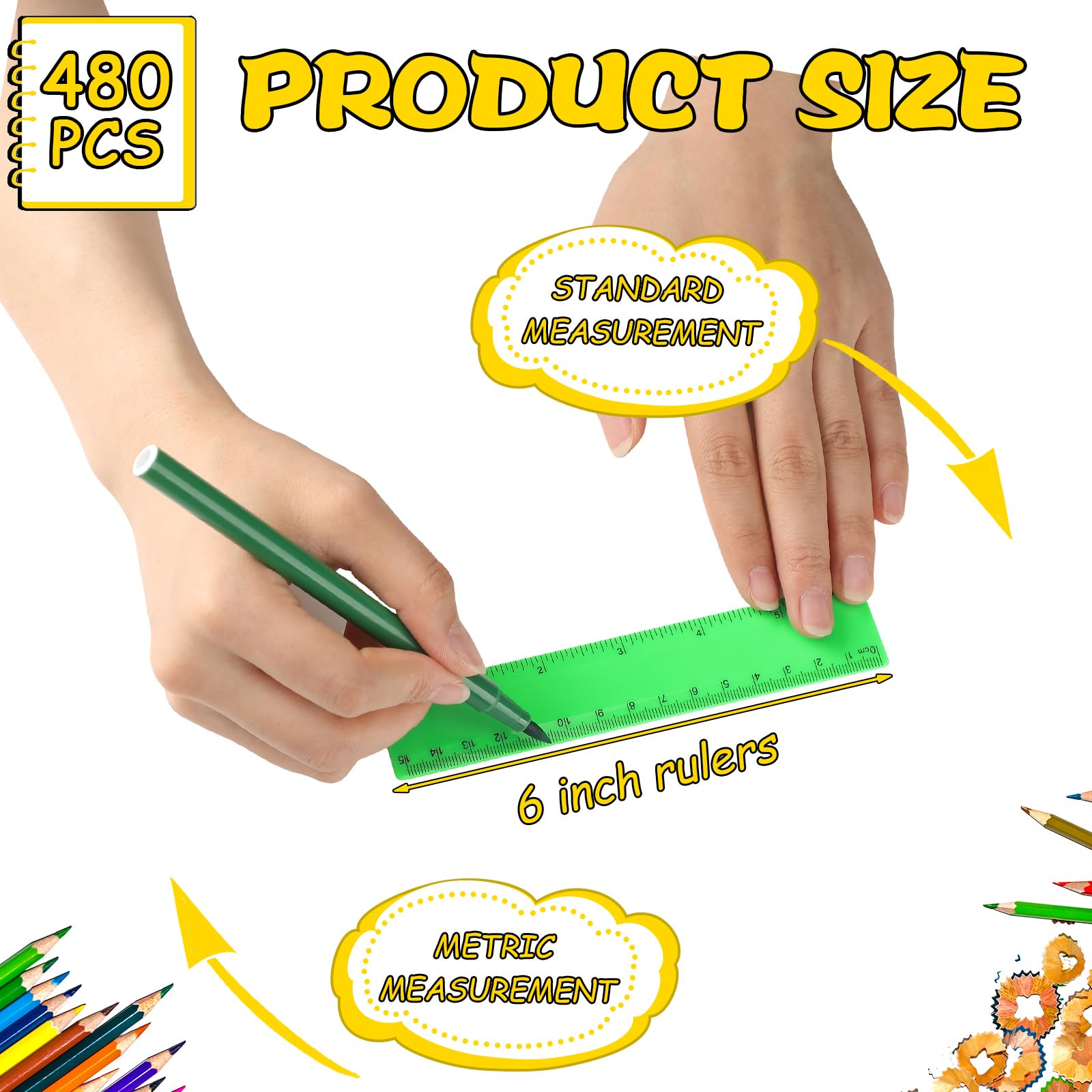 Harloon 480-Pack 12 Inch Plastic Rulers - 8 Colors, Clear With Inches & Centimeters, Bulk School/Office Supplies - View #10