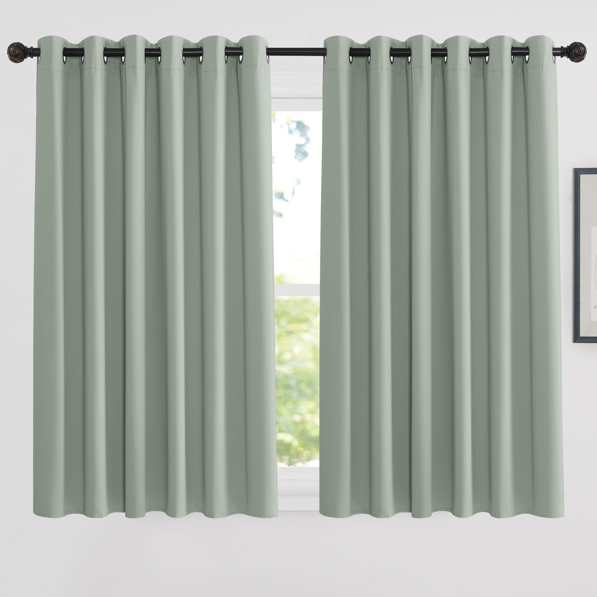 PONY DANCE Sage Green Blackout Extra Wide Curtains with Eyelet - Room Darkening Thermal Insualted Window Curtains for Bedroom, Living Room, Privacy Protection Drapes, 1 Pair, W90 X L63 Inch
