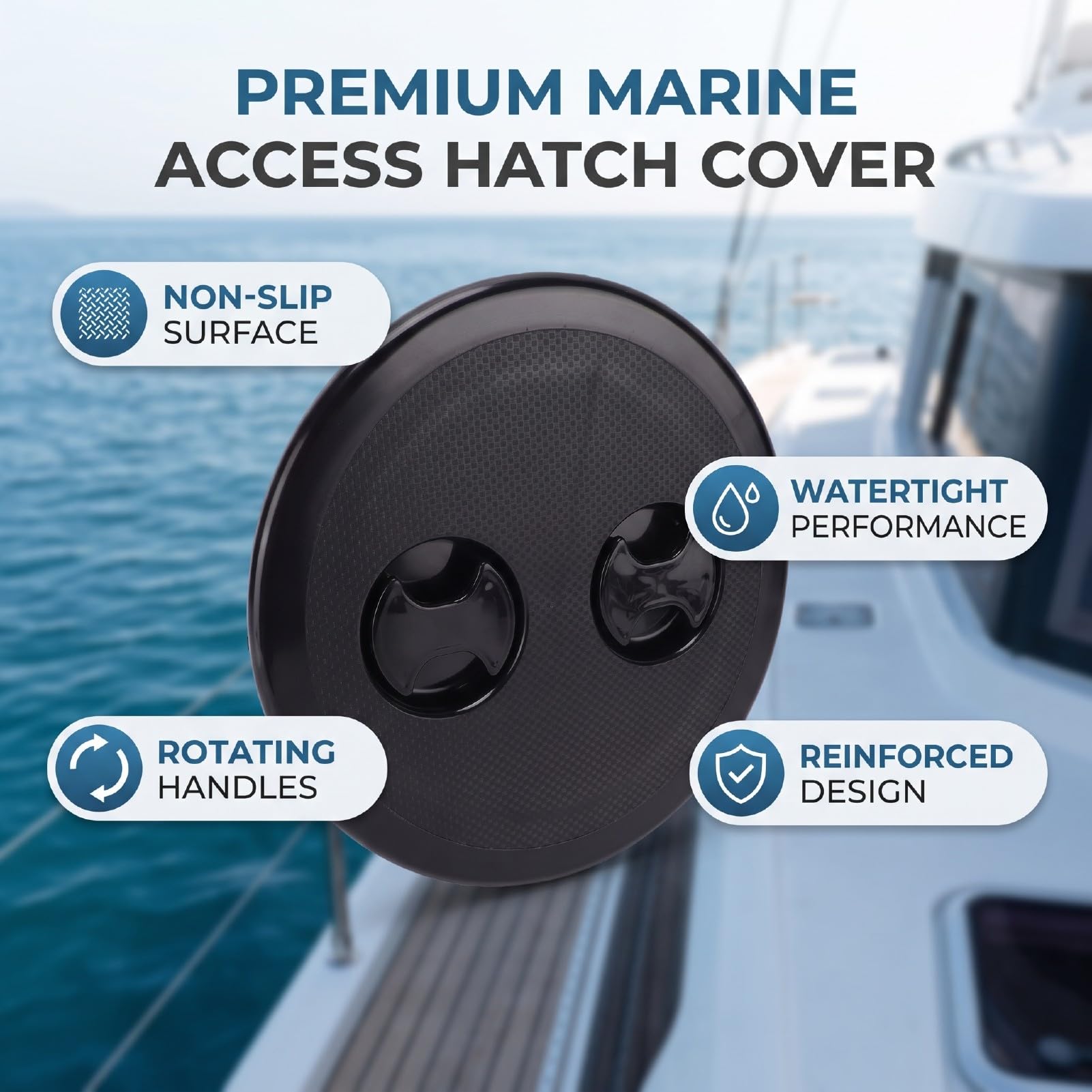 Tbest Coperchio di Ispezione Rotondo da Ponte per Barca, Tappo di Accesso | Tenuta Stagna, Superficie Testurizzata, Maniglie Girevoli, Portello, Uso Yacht