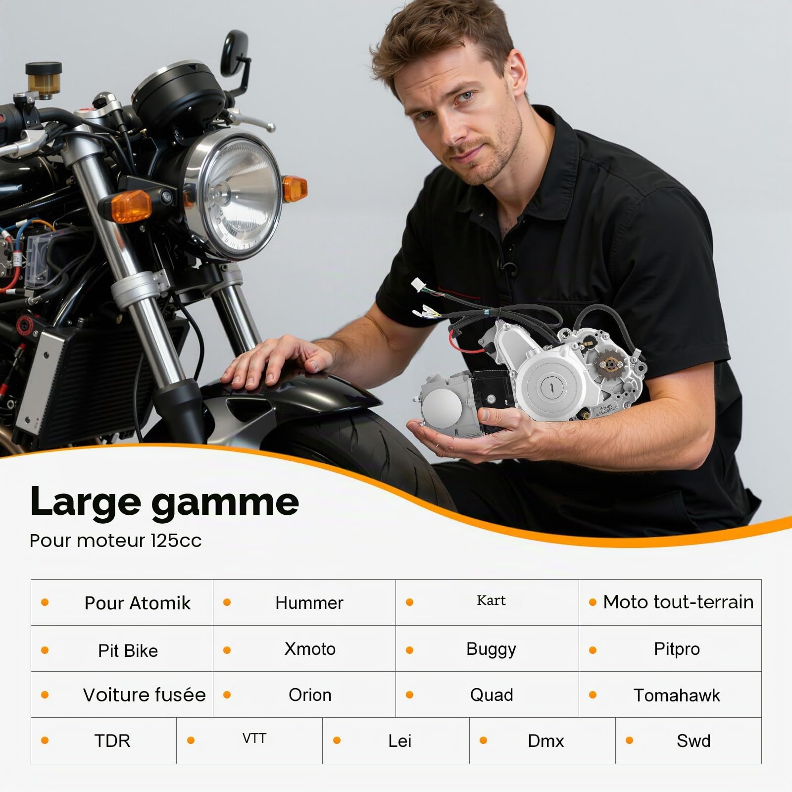 Moteur 4 temps 125 cm³, monocylindre, semi-automatique, refroidi par air, démarreur électrique 3 + 1 marche arrière pour ATV, QUAD GO KART, motocross