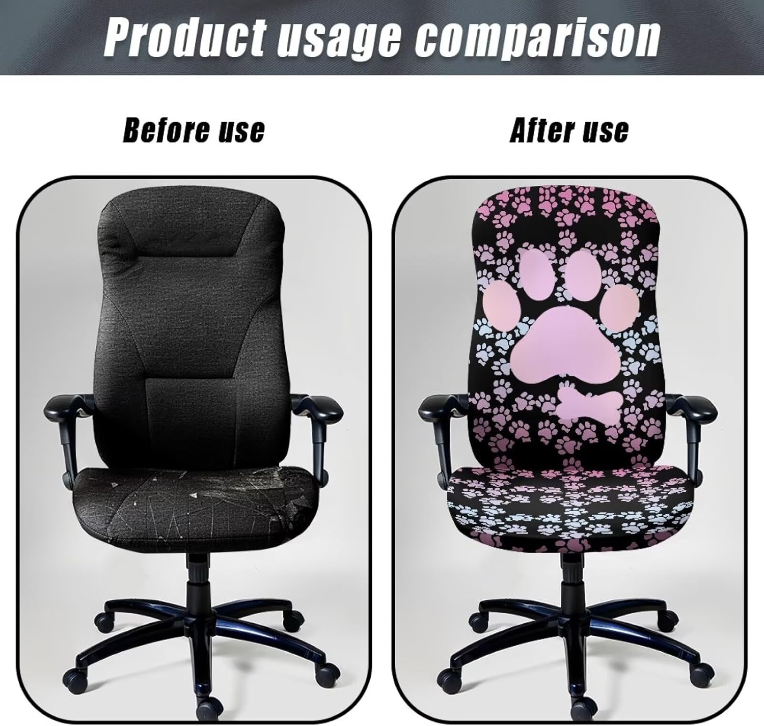 Office Chair Cover, Dog Paws Dustproof Dining Chair Cover Soft Desk Computer Chair Slipcover Breathable Rotating Chair Slipcover for Armchair Chair