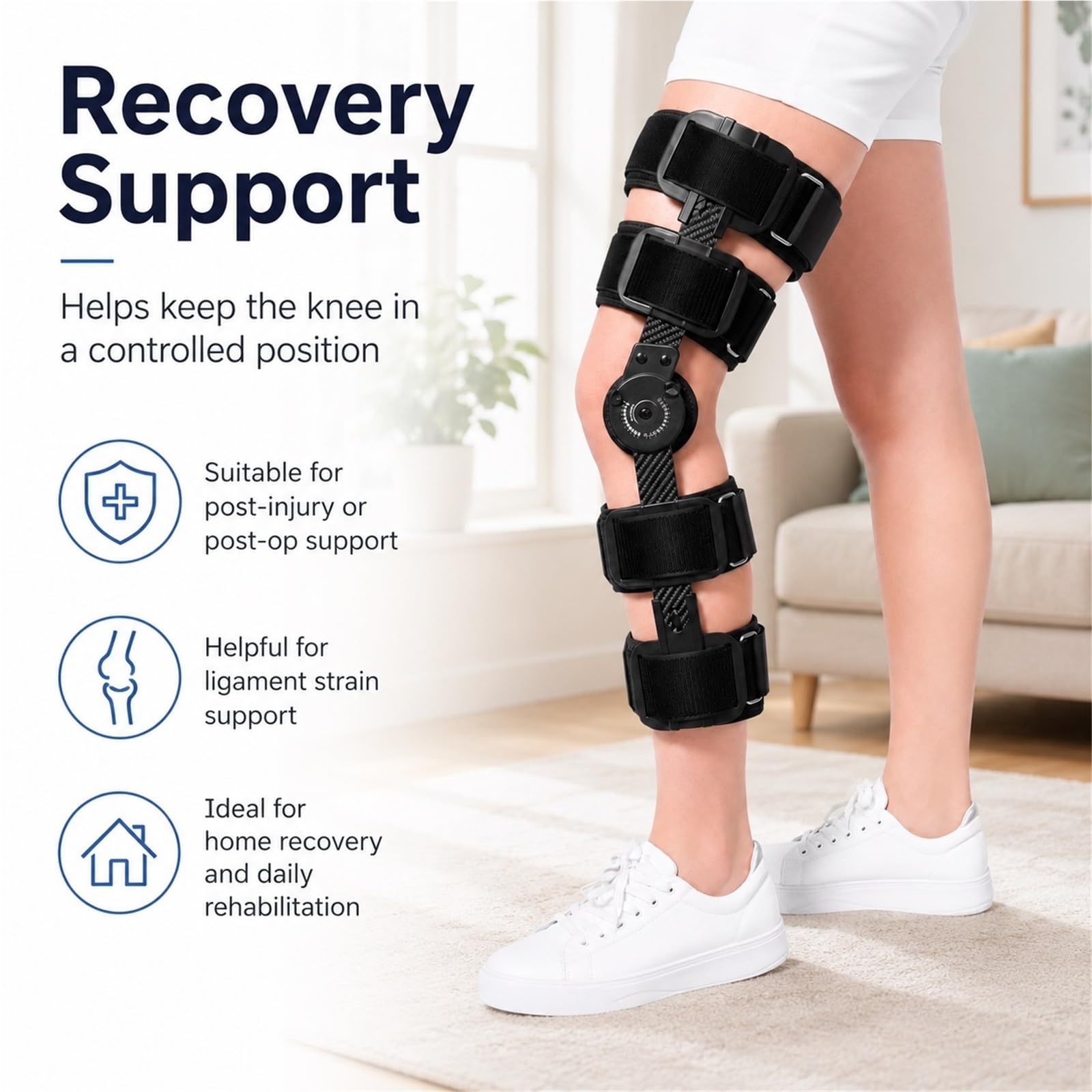 Orteza Kolana z Regulacją Kąta Zgięcia ROM Stabilizator Pooperacyjny Szyna na Nogi do Rehabilitacji Łękotki i Rzepki Lekka Aluminiowa Konstrukcja Unisex Regulowana