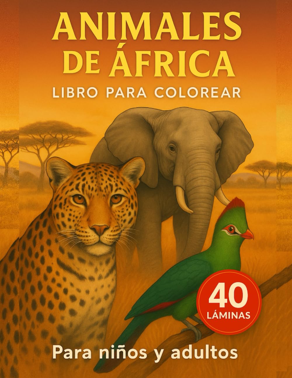 Libro colorear Animales de Africa. 40 Láminas. Lista de reproducción con QR. Relajación y creatividad. Para niños y adultos