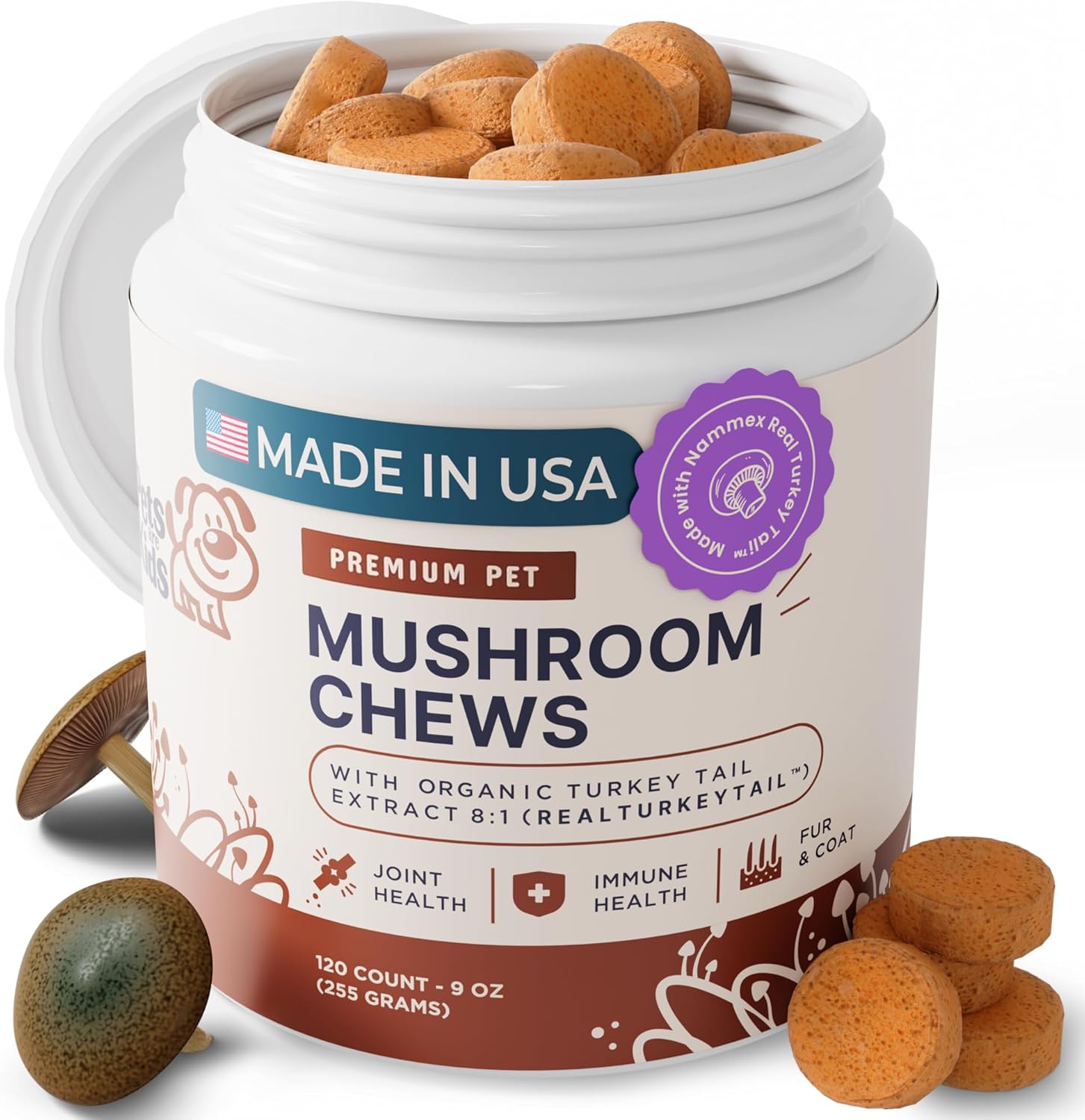 Turkey Tail Mushroom Chews for Dogs - 8:1 Extract, Reishi & Lion’s Mane