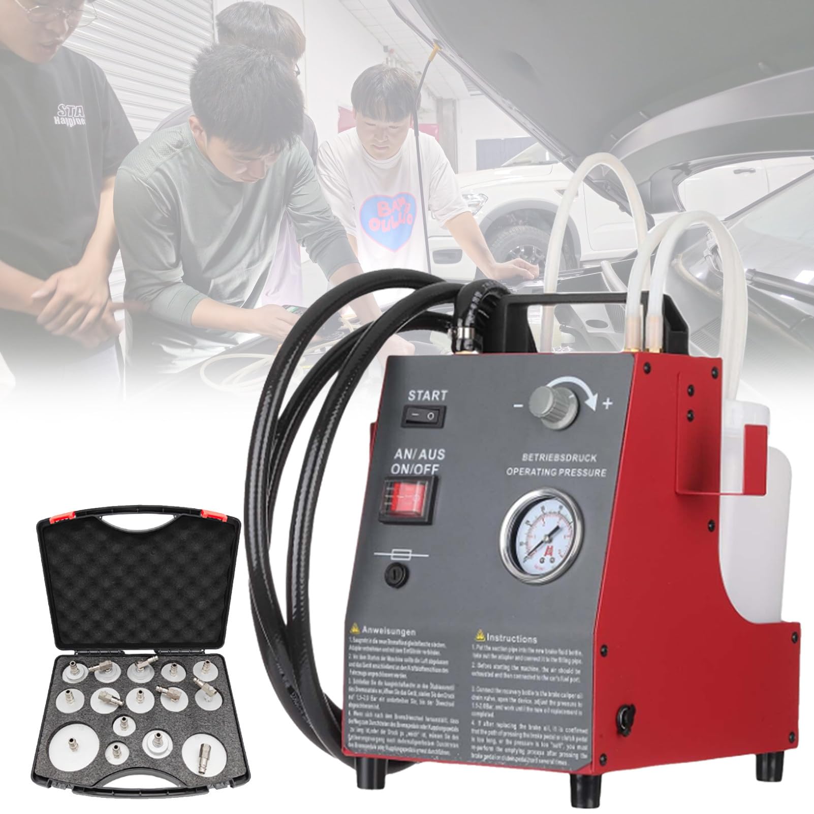 Kit de Purga automática de Frenos, intercambiadores de líquido de Frenos accionados por pulsos, con Adaptador para Cilindro Maestro de 16, para vehículos de Gasolina. PackageB-Red