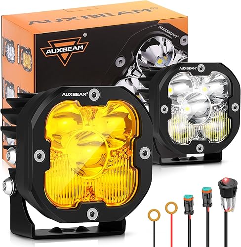 Auxbeam X-PRO Series LED Pods Spot Flood Combo Reflector, 3 pulgadas, 80 W, 9600 LM, barra de luz todoterreno lejana y ancha, cubiertas