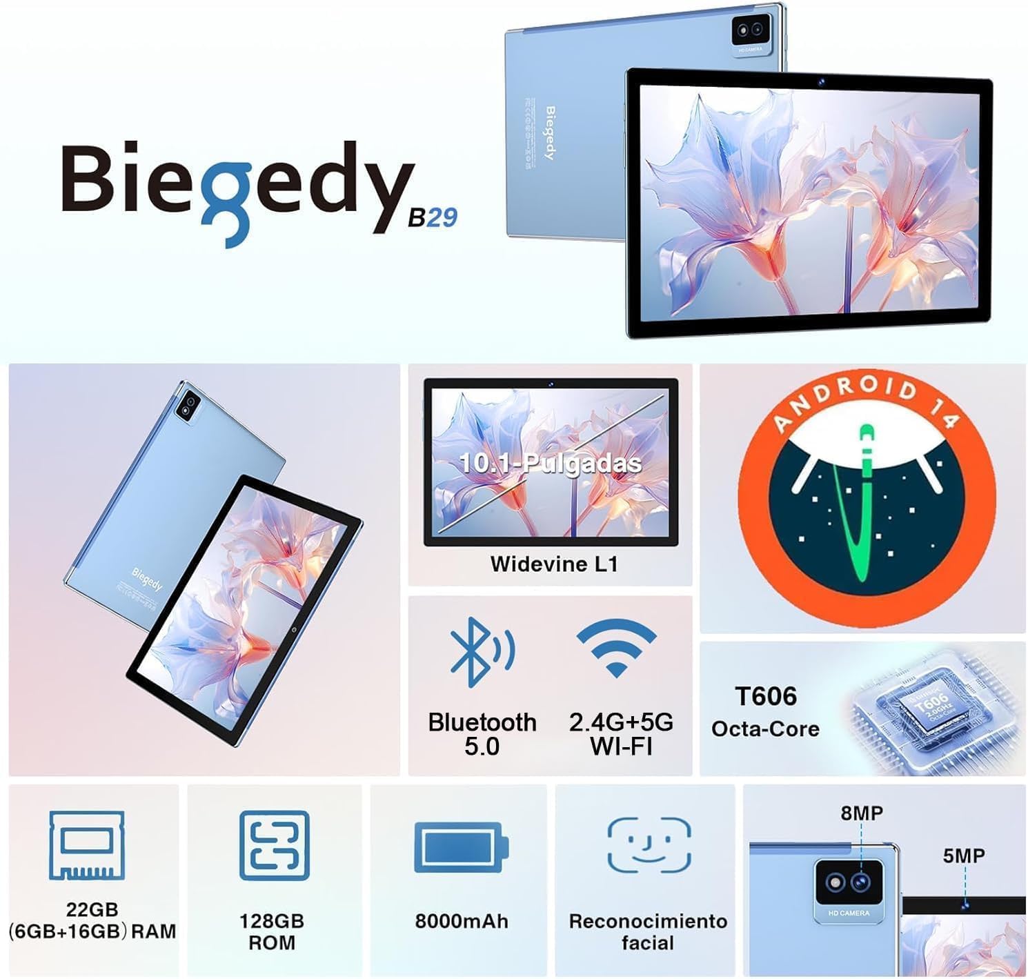 BIEGEDY B29 Tablet key features diagram