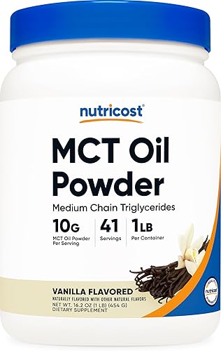 Nutricost Aceite en polvo MCT prémium (1 libra, vainilla) – Lo mejor para dietas cetogénicas, cetosis y cetogénicas – cero carbohidratos netos, sin