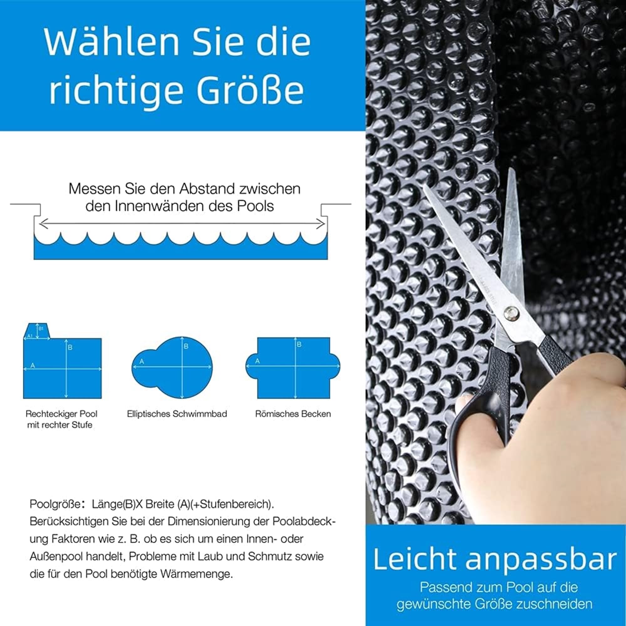 Mucola Pool Solarfolie Rund Ø 549 cm Schwarz – Poolabdeckung PVC mit Luftkammern und Ösen | spart bis zu 70% Heizkosten, reduziert Verdunstung, UV-beständig, zuschneidbar für großen Rundpool