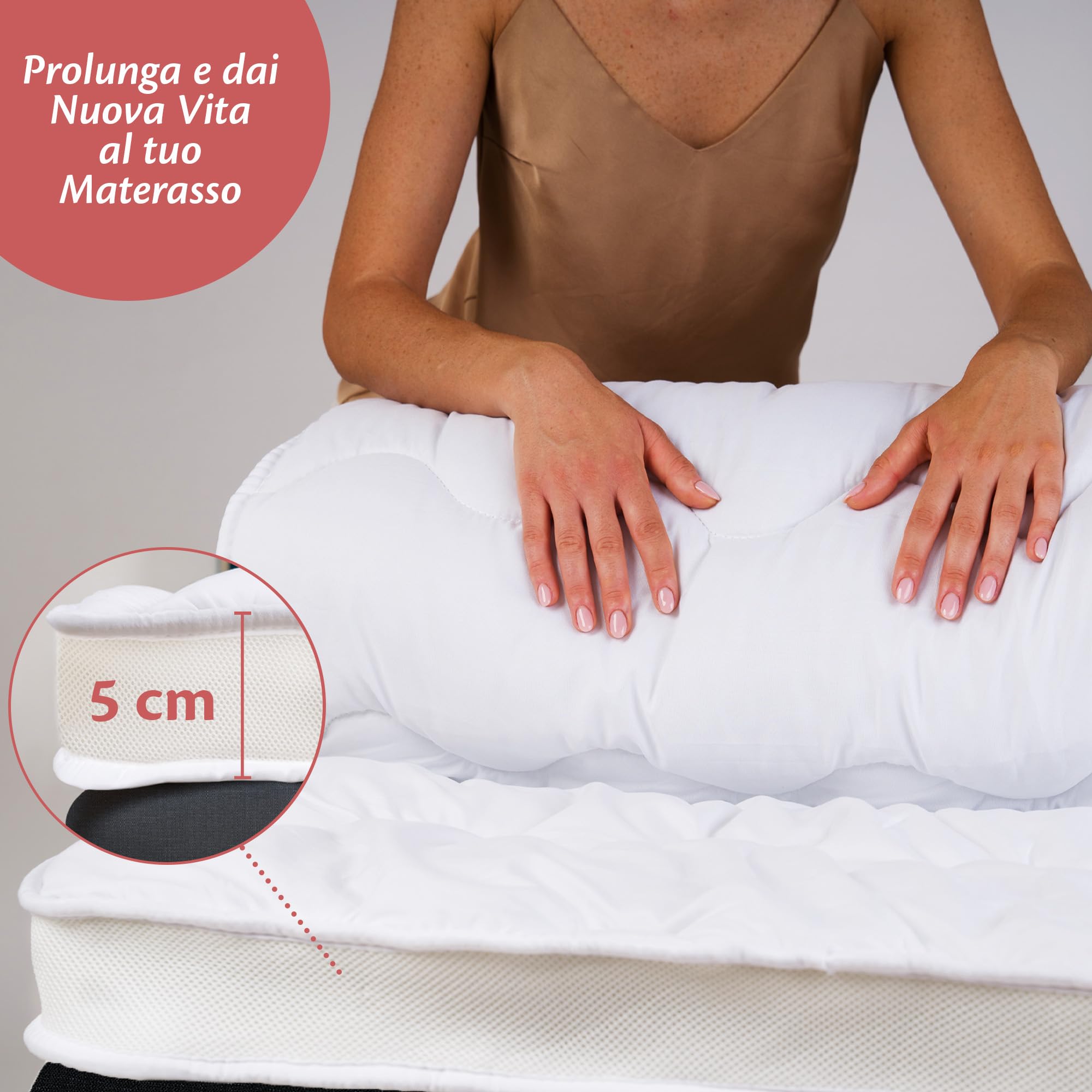 Topper Matrimoniale 160x190 in Microfibra per Materasso Correttore Alto 5 cm Morbido e Lavabile con Rivestimento Bianco Futon Top per Letto e Divano Letto per Massimo Comfort e Sonno Migliore