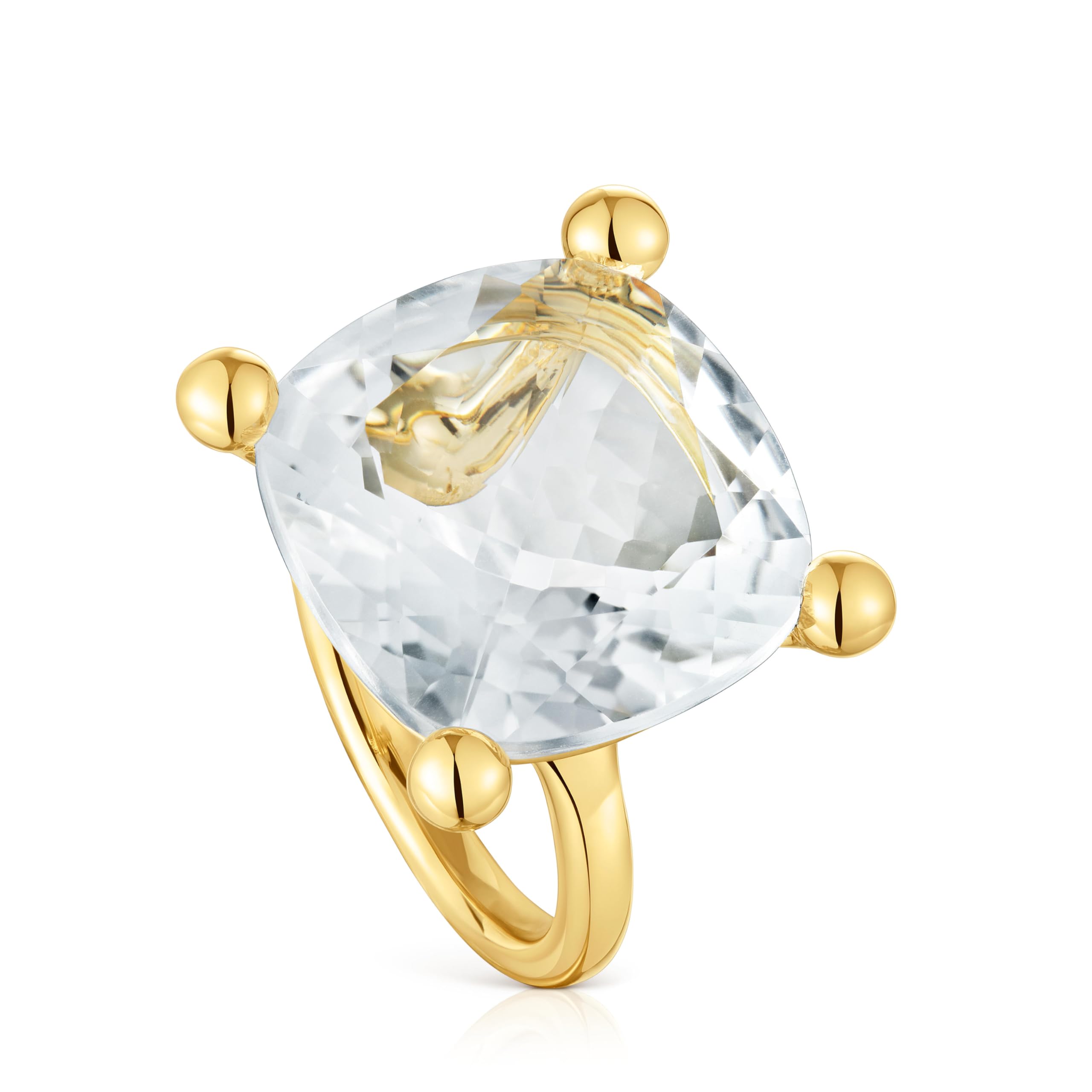 TOUS Anillo grande con baño de oro 18 kt sobre plata y cuarzo cristal de roca, Para Mujer, Colección Color White