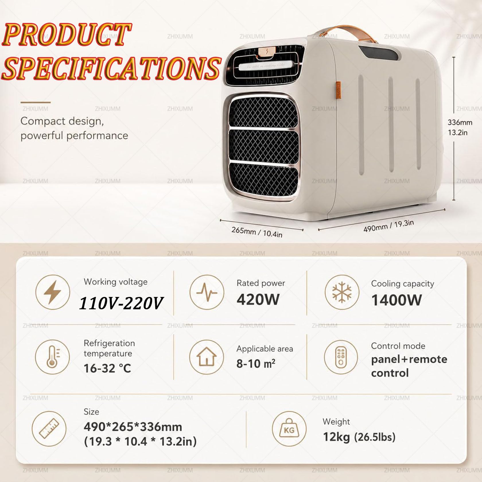 Condizionatore Portatile, Climatizzatore Mobile Per Piccoli Spazi (8–10 M²) | Condizionatore Da Campeggio Da 4700 Btu/800 W Con Modulo Di Riscaldamento Opzionale Da 800 W, Flusso D'Aria (45 Db)