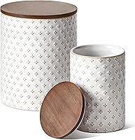 LETAUCI Ceramic Airtight Canister Set of 2 (78oz Large & 25oz Small) - Embossed Jars for Flour Sugar Coffee, Pantry Storage & Farmhouse Countertop Decor, Clover