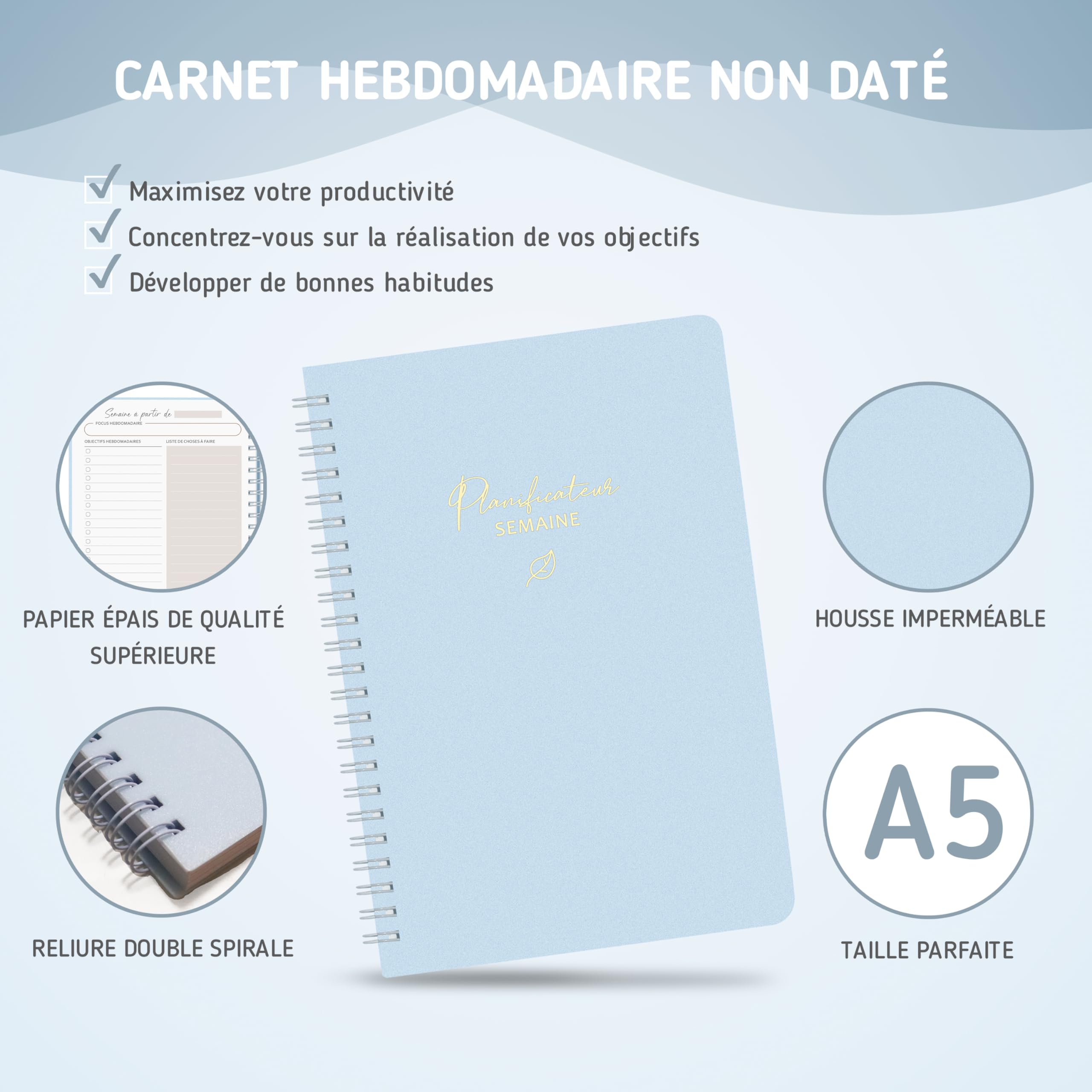 BIROYAL Agenda hebdomadaire non daté, A5 format, Agenda hebdomadaire with list de choses à faire, grand champ de notes - Image 2