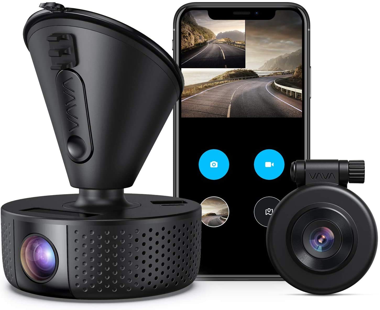Vava 1080P Dual Dash Cam Night Vision, 155° Front And 126° Rear Wide Angle Camera, For Cars With Wi-Fi, Parking Mode, G-Sensor, Wdr, Loop Recording, Support 128Gb Max - Black