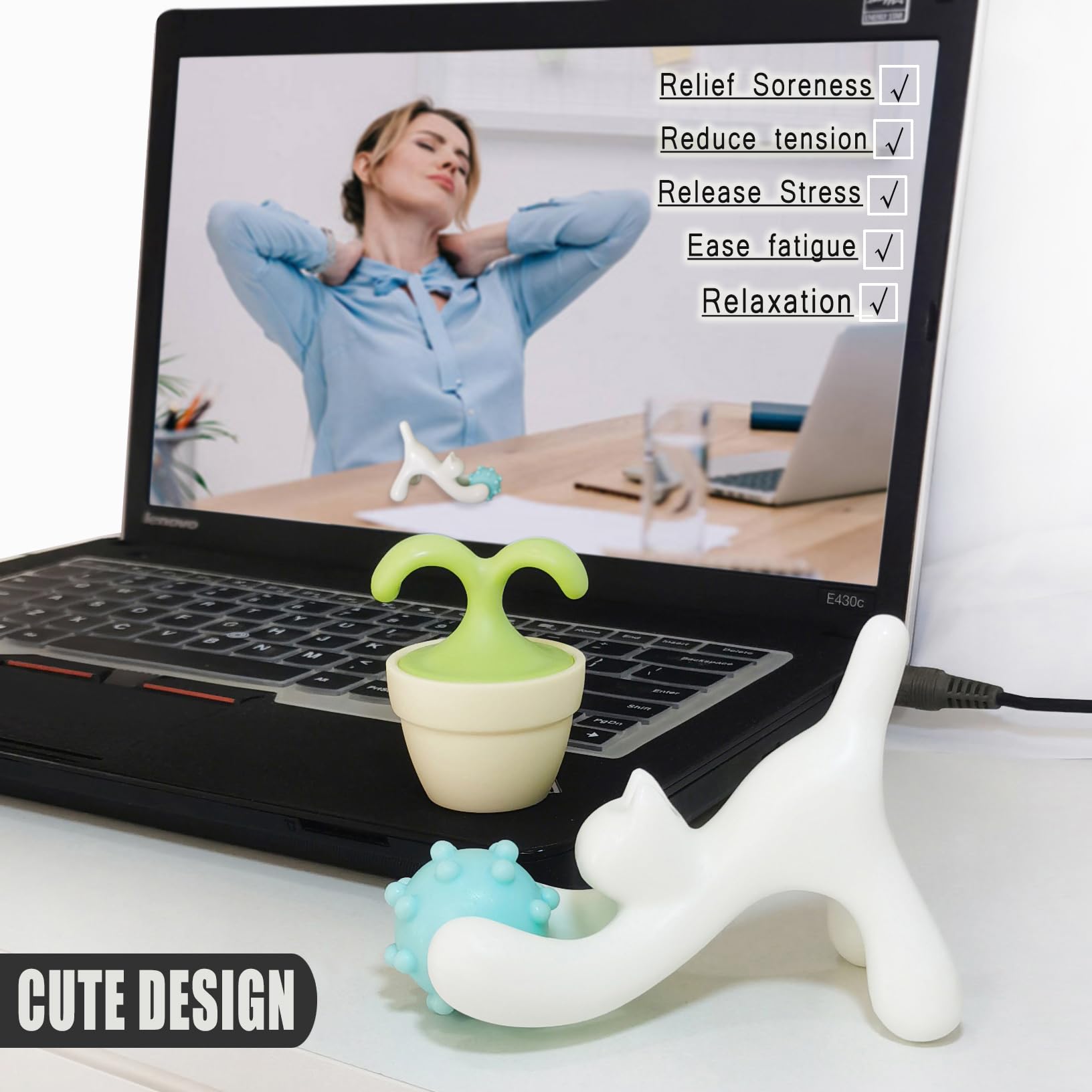Adorabile set massaggiatore, riduce lo stress da lavoro, massaggiatore rilassante con sfera a rullo, allevia la tensione e i dolori muscolari, strumento manuale per massaggi manuali, ottimo
