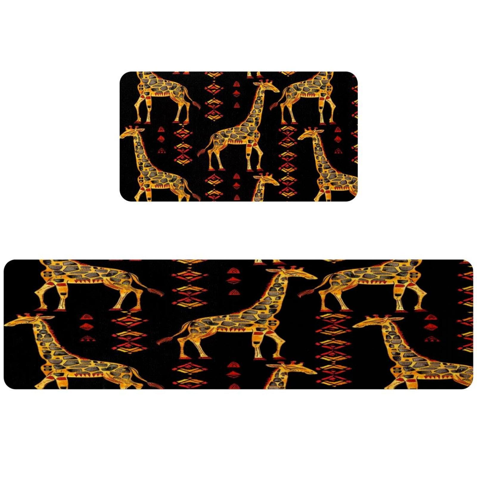 Tapis de cuisine girafe ethnique lot de 2 antidérapants pour sécuriser votre couloir