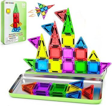 MYDOVA Coffret 50 Pièces Tuiles Magnétiques 3D avec Boîte Métallique Nomade