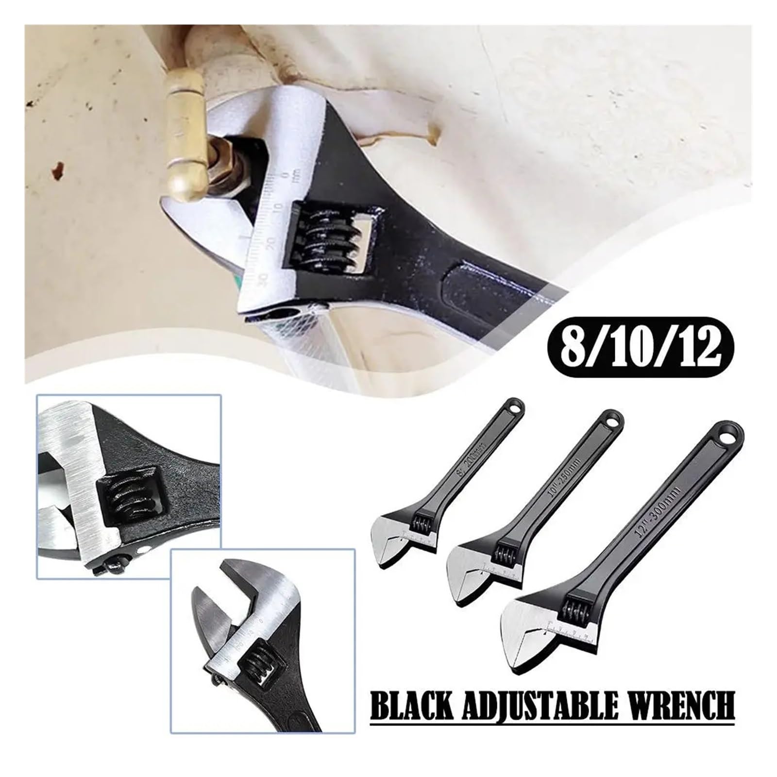 Llave ajustable de 6 "/8"/10 "/12"/15 "pulgadas, llave ajustable Universal, herramienta de mantenimiento y reparación automotriz, llave deslizante(15-inch wrench)