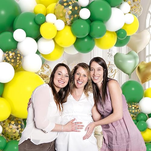 Miniatura 6 de Kit de arco de guirnalda de globos retro verde y blanco, globos de confeti dorado para cumpleaños, baby shower, graduación, boda, verano, jardín,