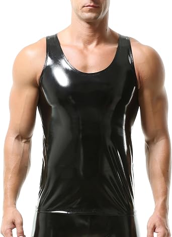 Mens Faux Leather Vest Undershirt Wet Look Sleeveless Tank Top Shirt PU Leather Undershirt