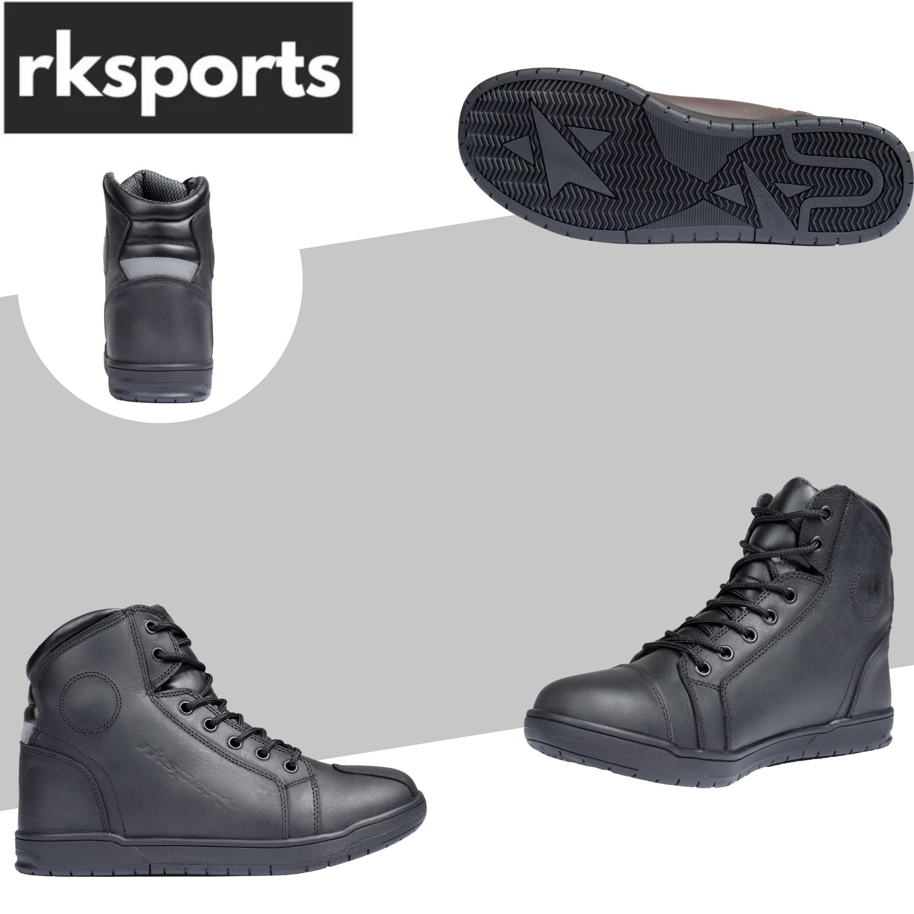 1002 Motorradstiefel aus Leder, Schwarz / Braun