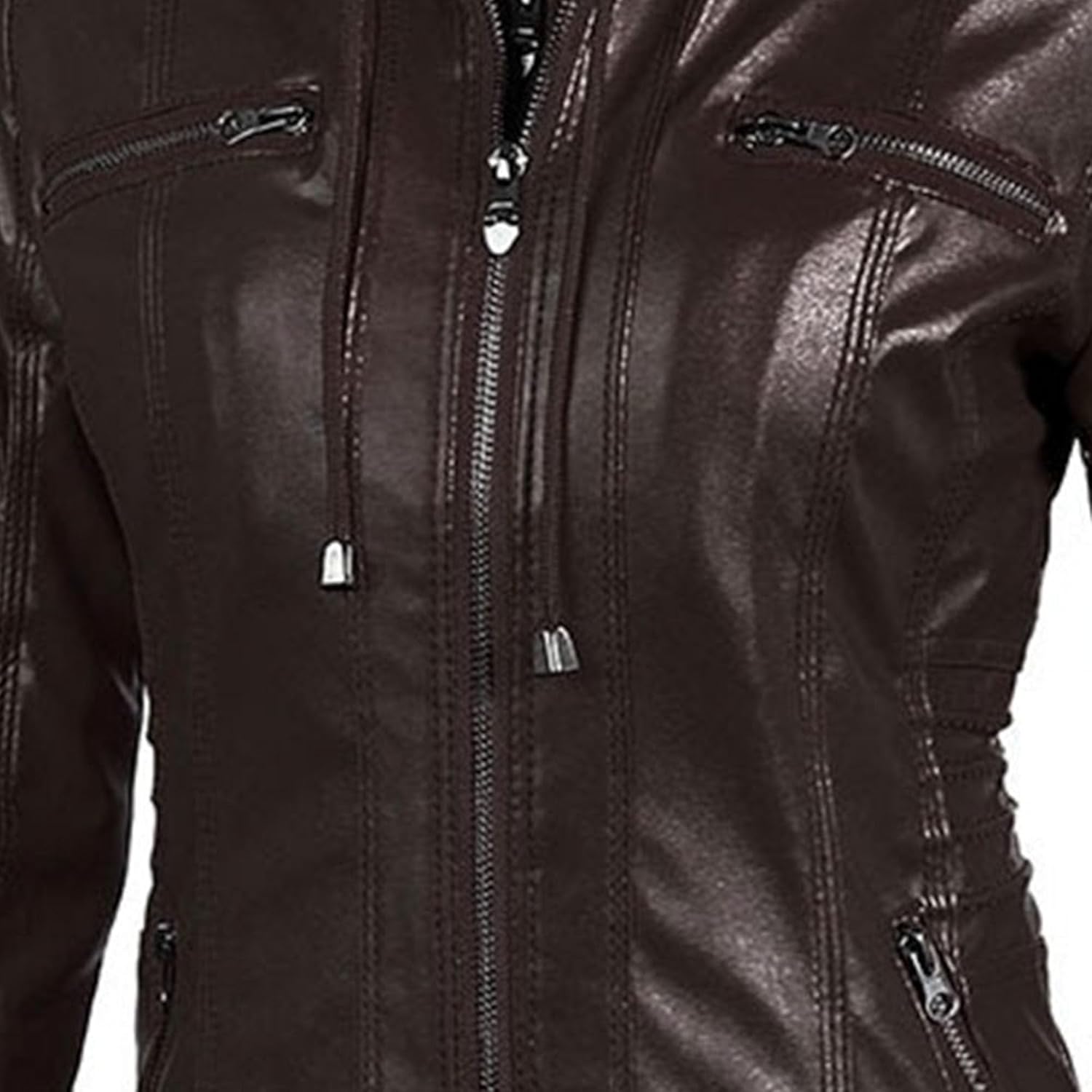 Women's Faux Leather Zip Up Stylish Jacket Hooded Comfort Moto Biker Jacket Fashion Casual Motorcycle Outdoor Coats