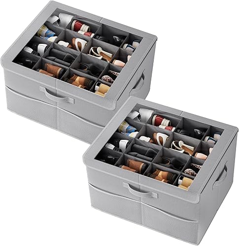 PHINOX Organizador de zapatos para armario, se adapta a hasta 16 pares, contenedores de almacenamiento de zapatos con cubierta transparente y asas