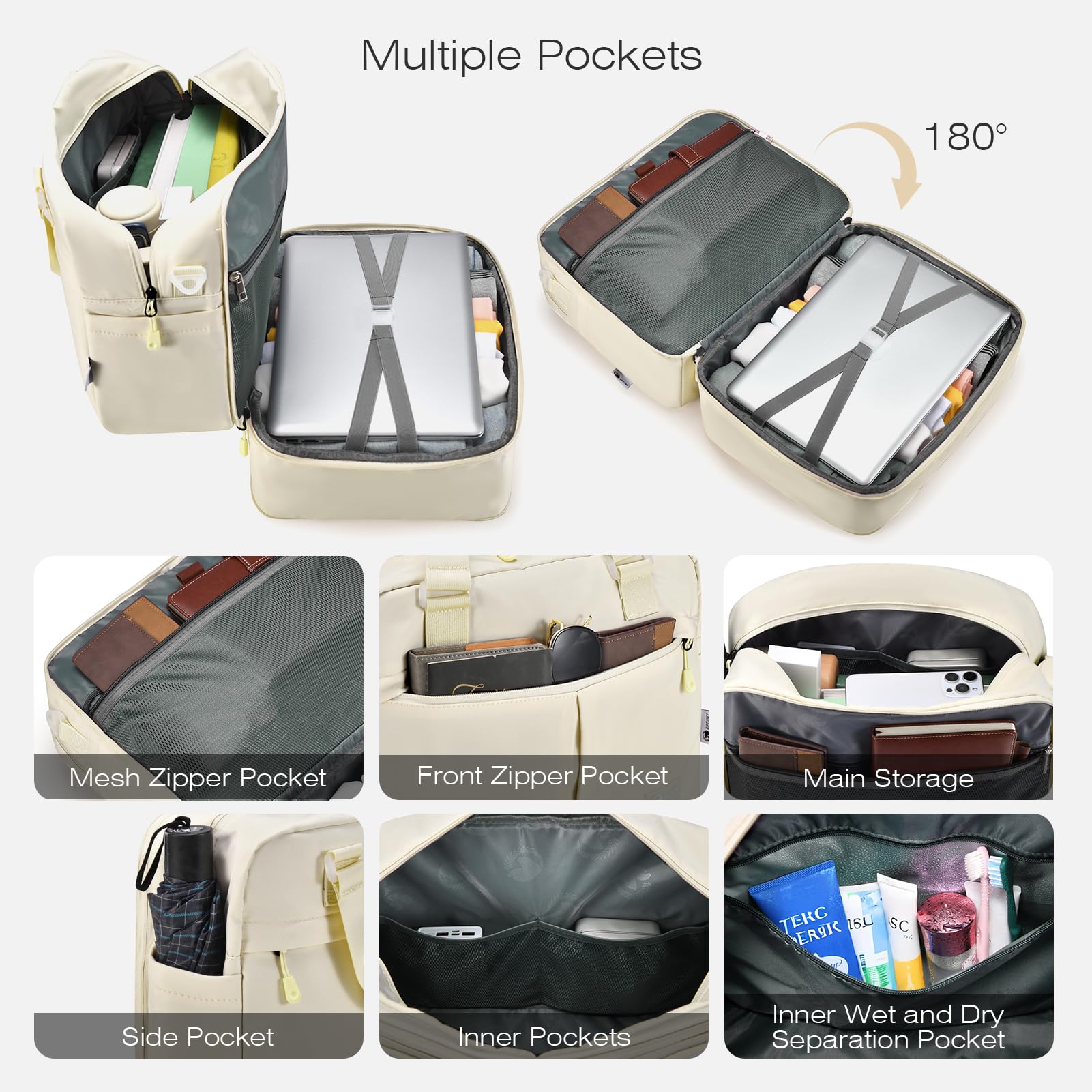 SPAHER Extensible Sac de Voyage Cabine Avion Air France 40x30x15 à 40x30x25 Eurowings Wizzair Bagage Cabine Sac de Maternité Weekend Sport Piscine Femme Homme Bagage à Main avec Pack de Maquillage