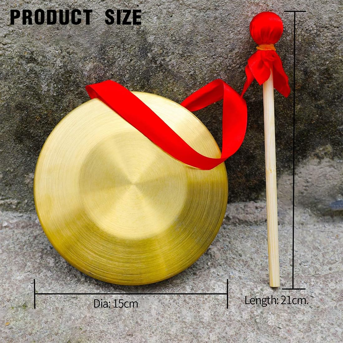15 cm Ottone Rame Mano Gong Bacino Portatile Ottone Gong Strumenti in Latta con Martello Rotondo per Bambini Cappella Scuola Lezioni di Musica