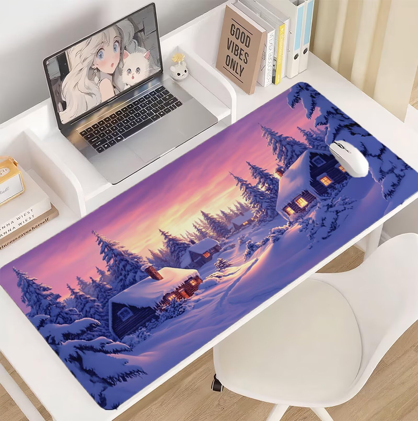 Podkładka pod mysz 1200 x 600 x 3 mm Śnieżna Podkładka pod mysz XXL Kabinowa, antypoślizgowa gumowa podstawa Szwy na krawędziach Podkładka pod mysz Ulepszona dokładność i szybkość, do komputerów