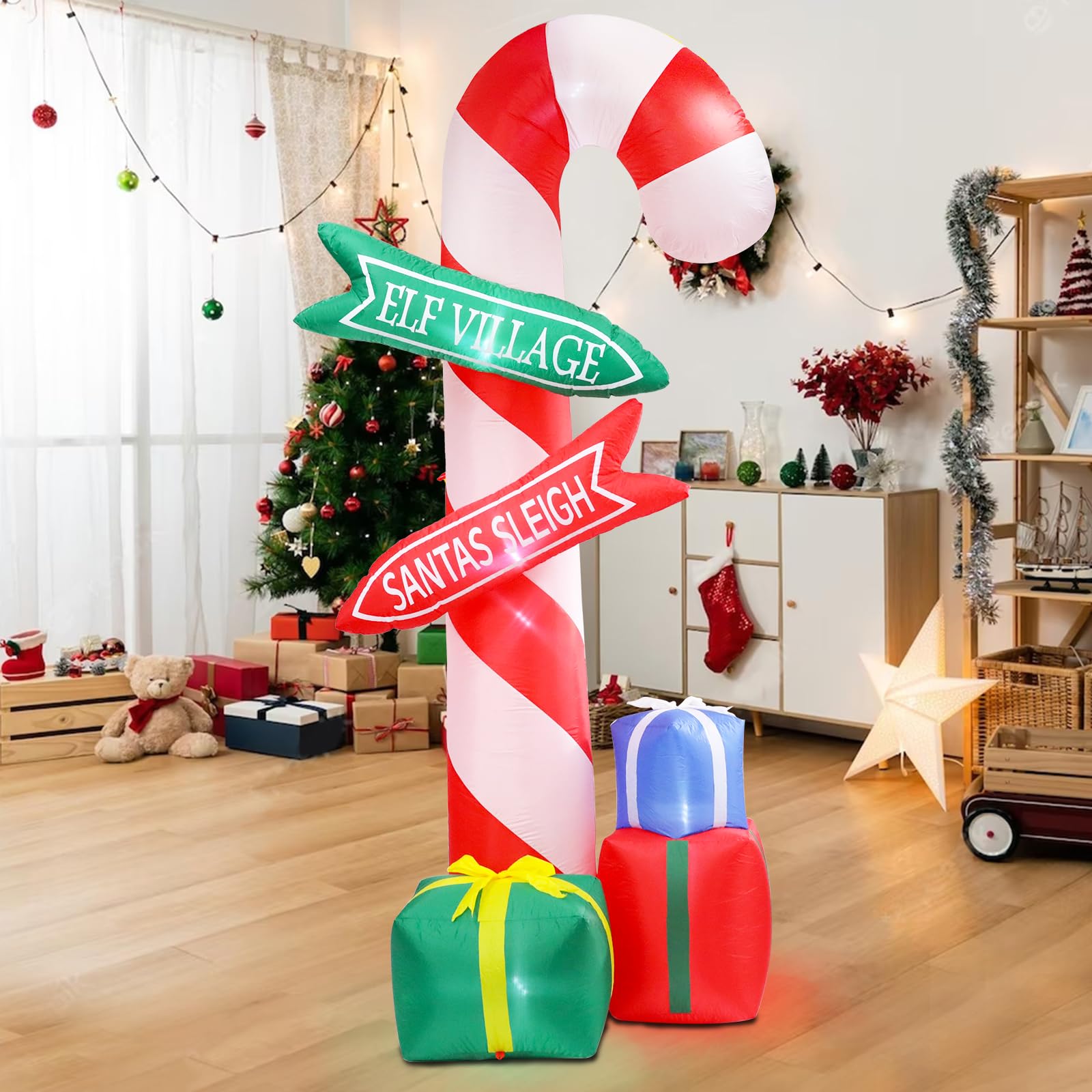 クリスマス飾りキャンディ ライトアップ インフレータブル 膨らます庭　屋外装飾 クリスマス飾りサンタさん ライトアップ インフレータブル