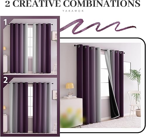 Miniatura 10 de Yakamok Cortinas 100% opacas de 63 pulgadas de largo, cortinas negras para oscurecer la habitación, cortinas degradadas con aislamiento térmico para
