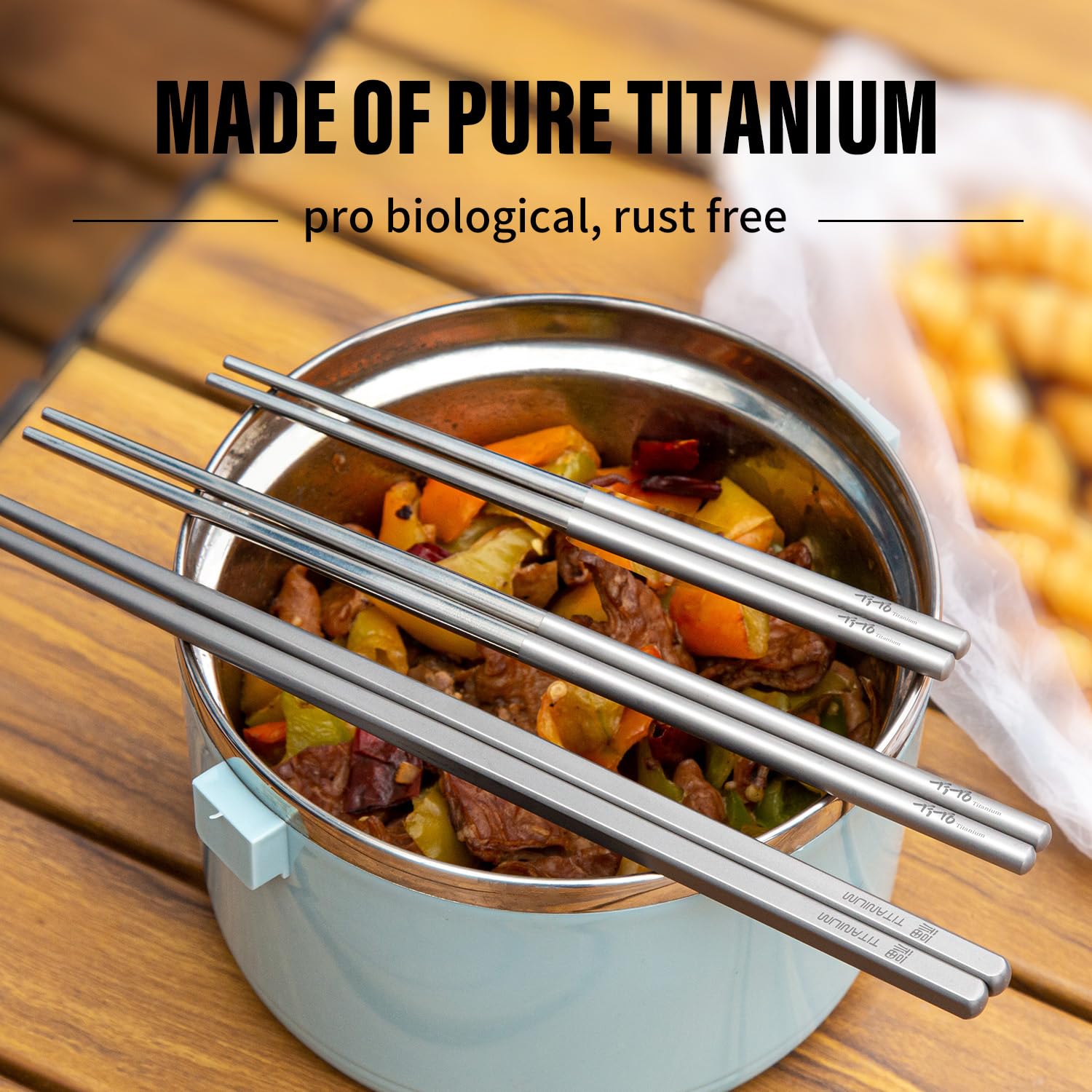 TiTo Solid Titanium Chopsticks for Camping Picnic and Hiking Reusable Lightweight Outdoor Tableware 1 Pairs (6x215mm) — Amazon image 5