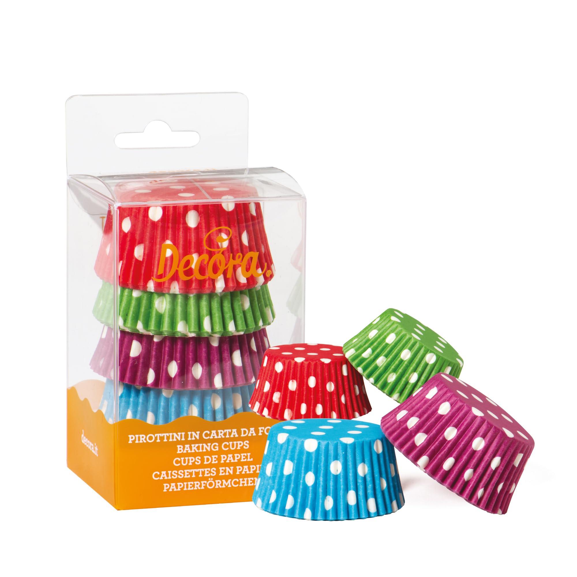 DECORA, 0339658 Pirottini Pois Assortiti, Comodissimi Pirottini per Cuocere, Presentare e Regalare Muffin, Resistono fino a 220°, In comodo Blister