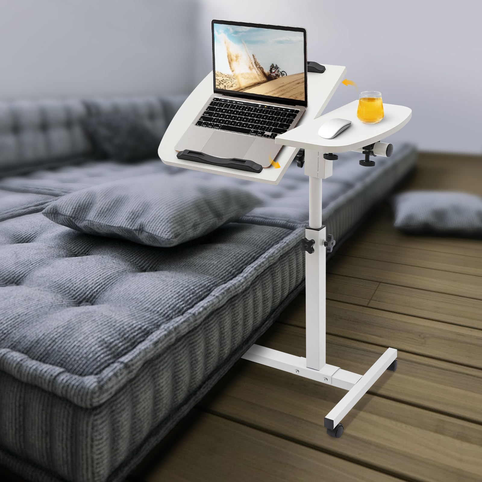 Sweetcrispy Small Standing Desk Rolling Table Adjustable Height Sit Stand Portable Rolling Laptop Desk with Lockable Wheels Tiltable — view 5
