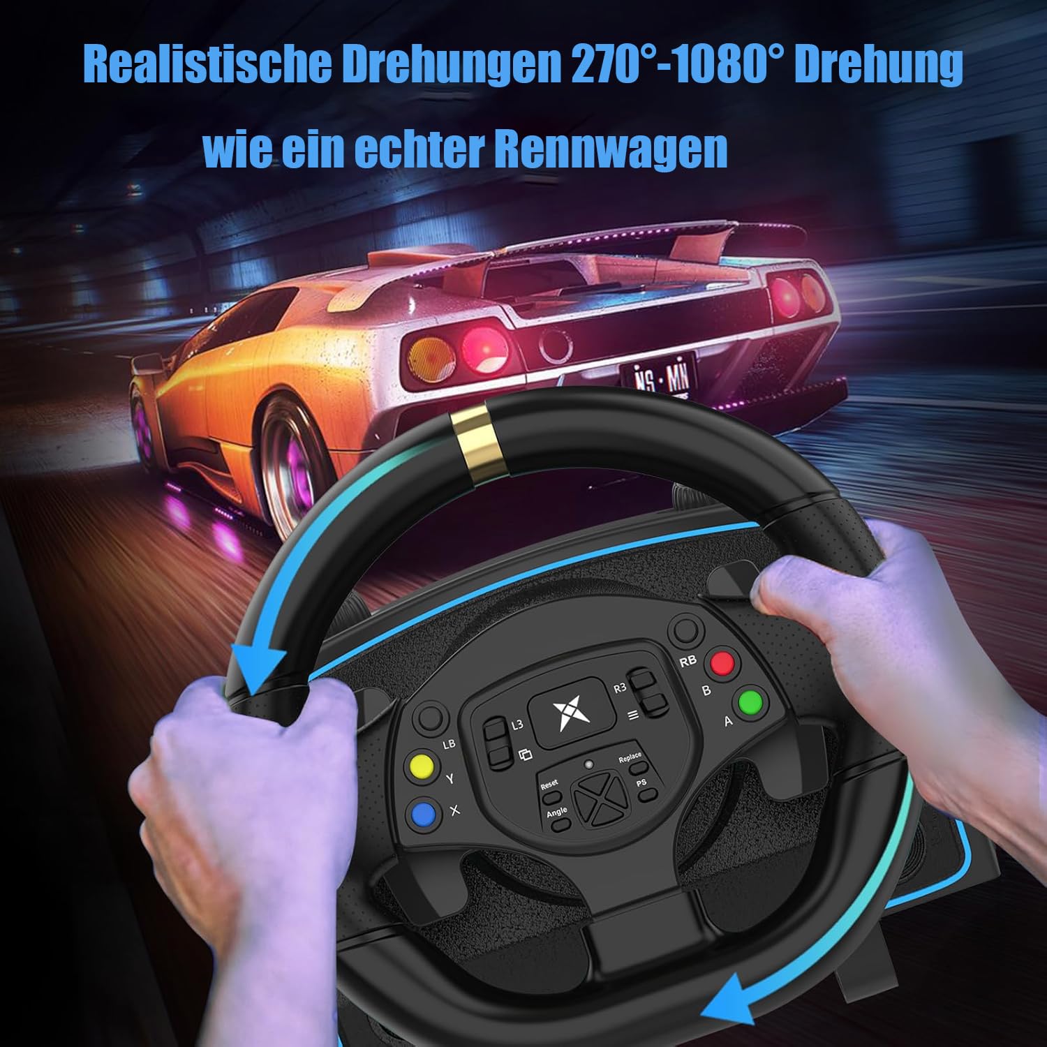 NBCP 1080 Grad Xbox Lenkrad, Lenkrad Xbox one,Rennrad mit Pedalen Kupplung und Shifter Sim Driving Racing Wheel für Xbox One/Xbox Series X|S/P-4/ P-3/ PC/Switch