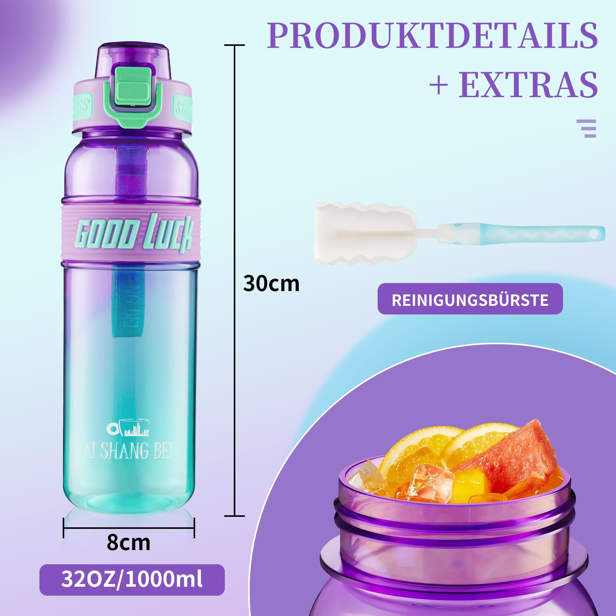 YC Kitchen Borraccia Sportiva Motivazionale 1L - Borraccia 1 litro, Bottiglia d'acqua Sportiva con paglia e trasporto cinghia