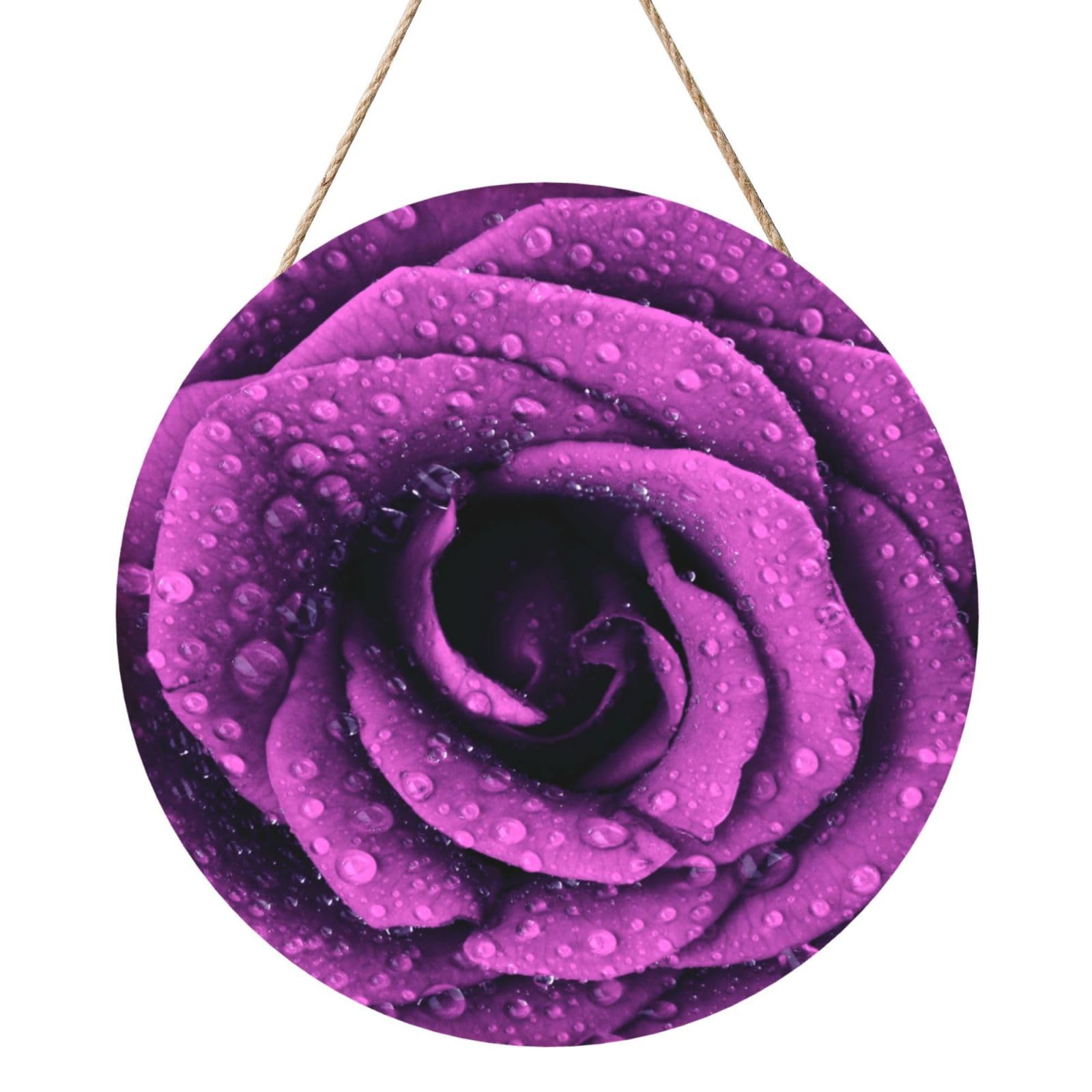 InOmak Purple Rose Printed, Round Wood Panel Painting 12 in, Wall Hanging Painting For Home