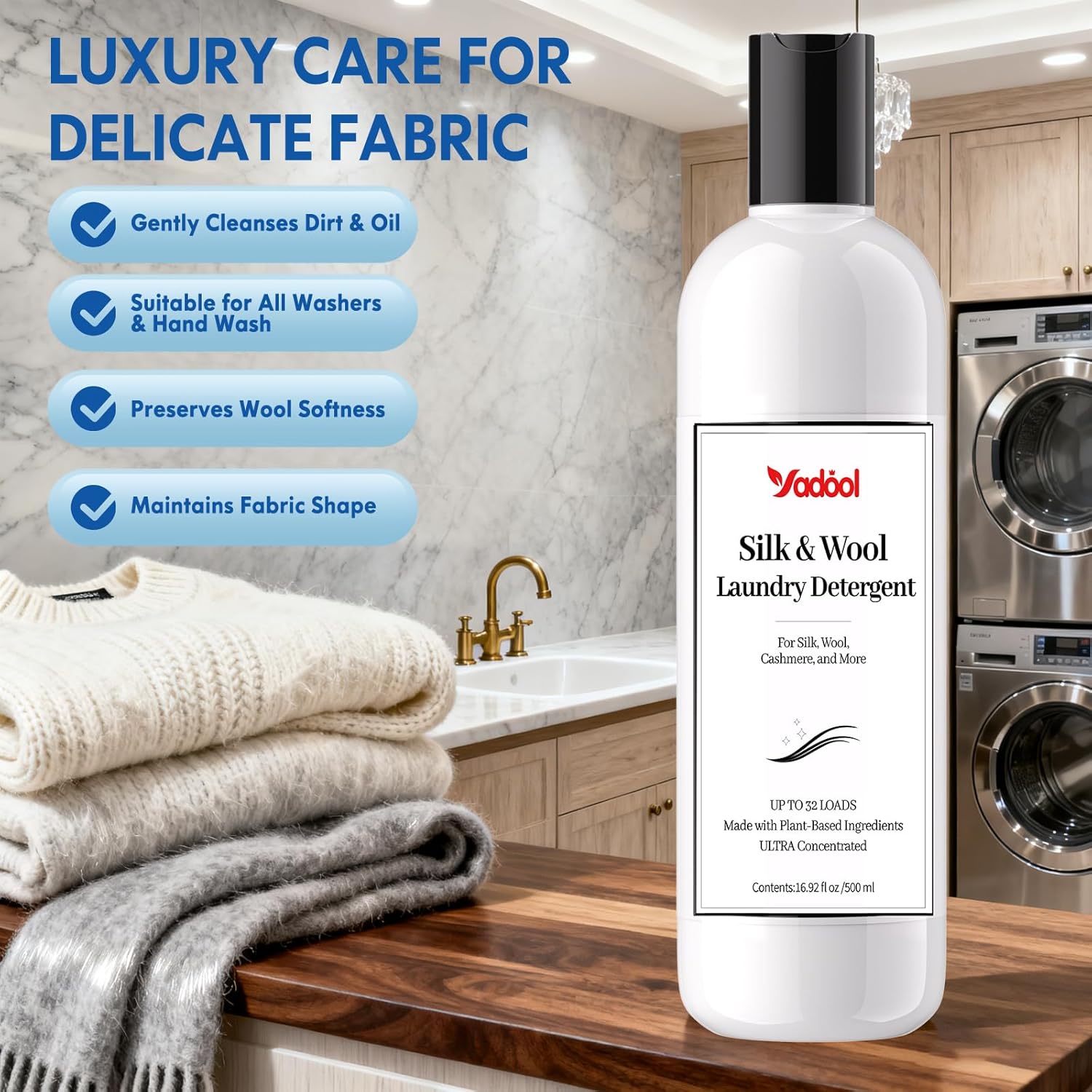 Wool & Cashmere Laundry Detergent, Double Concentrated Neutral PH Shampoo, Compatible With Silk, Wool, Cashmere Delicate Wash, Soft & Comfortable - 16.91 Fl Oz - Image 6