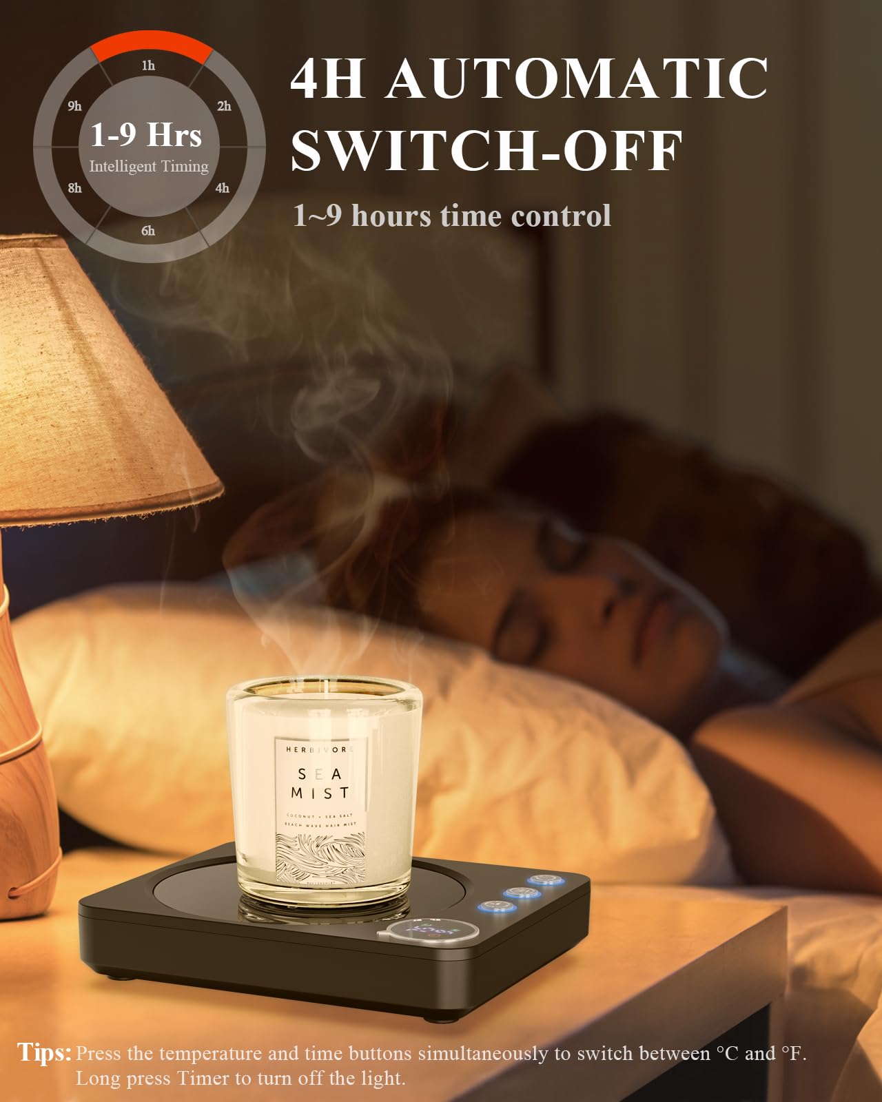 HOMEASY Calentador de Tazas, 30W para Tazas Eléctrico con 3 Configuraciones de Temperatura 4H Apagado Automático para Escritorio Agua Caliente Té Leche Calentador Regalo Negro