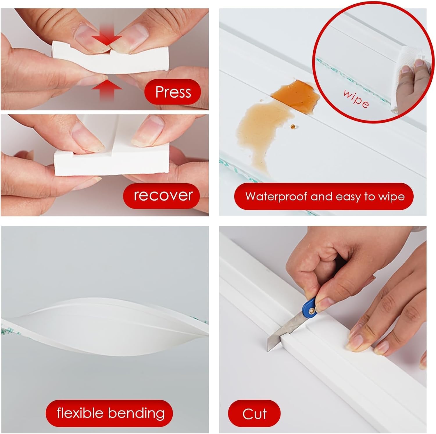 PVC Quadrant Trim,Corner Edging Strip,20FT/6Meters Peel and Stick Base | Flexible EVA Baseboard Molding | Self Adhesive for Walls and Floors(Width 50mm/1.9in)
