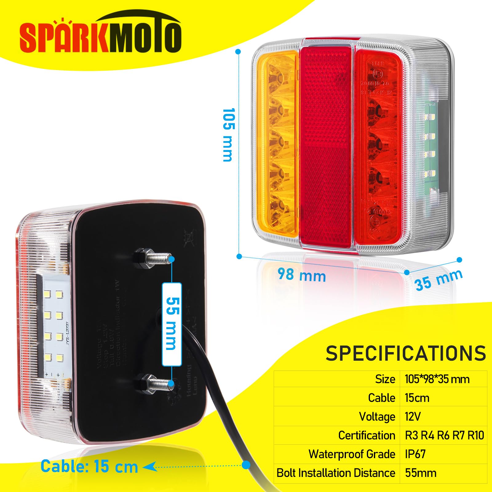 Luces traseras led remolque 12V IP67 homologados ECE EMC tractor agrícola